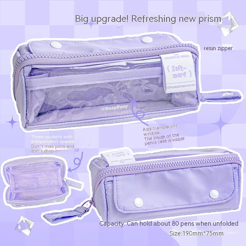 Bright Korean Foldable Canvas Pencil Case with Large Capacity & Transparent Zipper