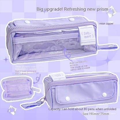 Bright Korean Foldable Canvas Pencil Case with Large Capacity & Transparent Zipper