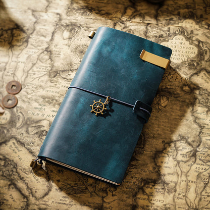 Vintage Leather Journal with Charms - Retro Adventure Design