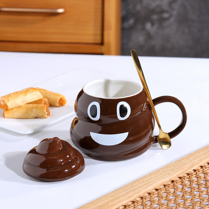 Funny Poop Emoji Porcelain Cup with Lid - Funny Coffee Mugs