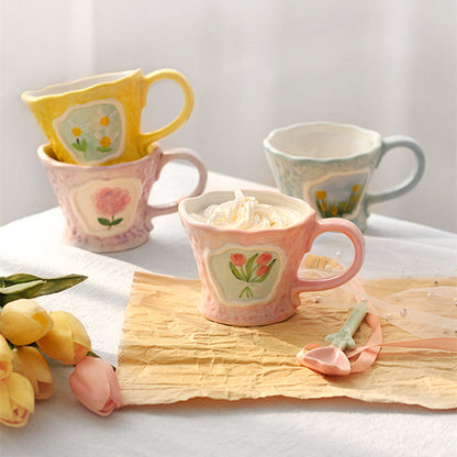 Handmade Ceramic Flower Mugs with Cute Floral Design