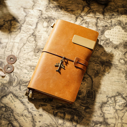 Vintage Leather Journal with Charms - Retro Adventure Design