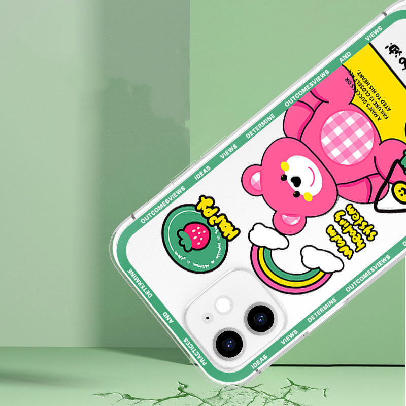 Cute Bear Transparent Protective Phone Case – Fun & Colorful Design