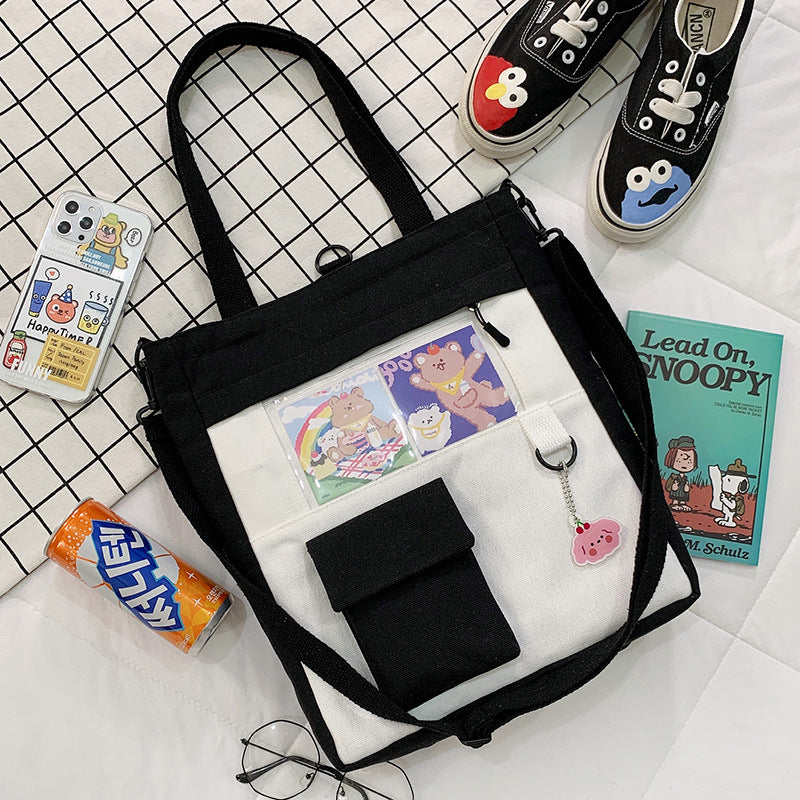 Unisex Large-Capacity Canvas Tote Bag - Multi Pocket Design