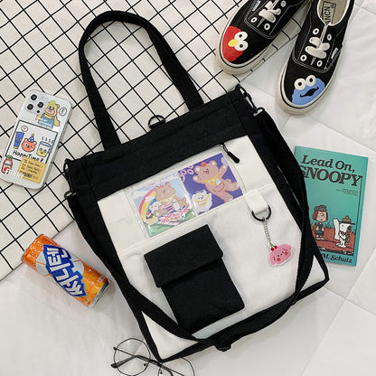 Unisex Large-Capacity Canvas Tote Bag - Multi Pocket Design