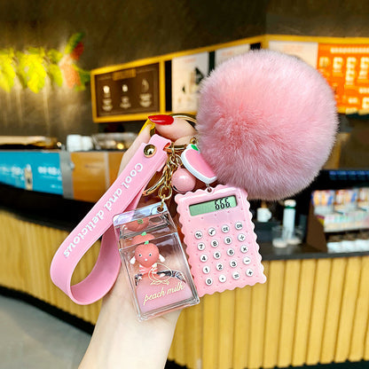 Cute 5-in-1 Keychains with Fur Ball, Paw, Nail Cutter, and Mini Calculator Charms