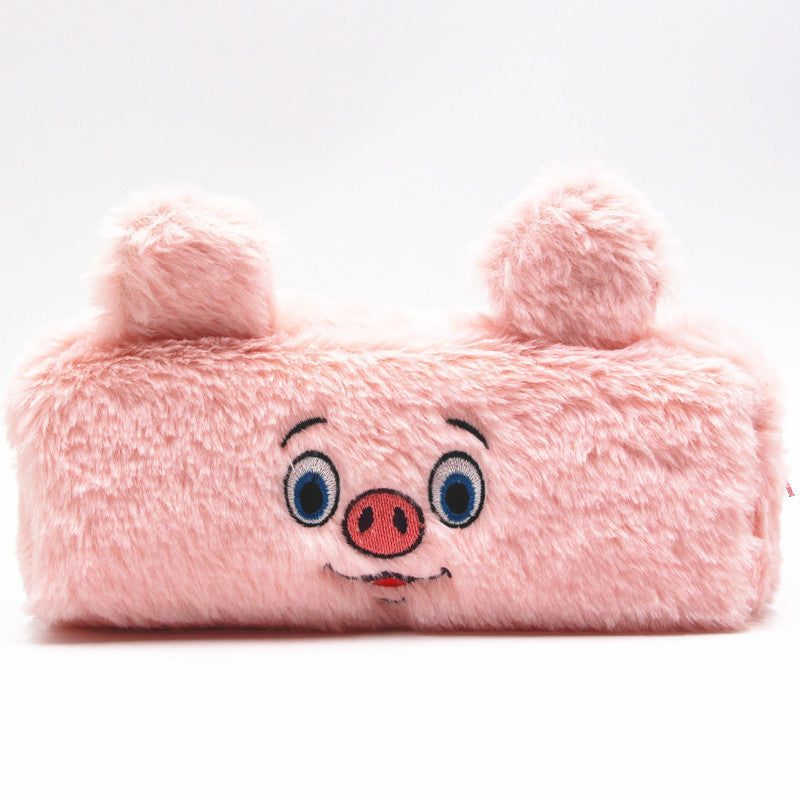 Cute Plush Rabbit & Bear Cartoon Pencil Case with Soft Fur Design