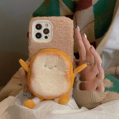 Plush Cartoon Purse Phone Case in Cute Toast Design with Soft Texture