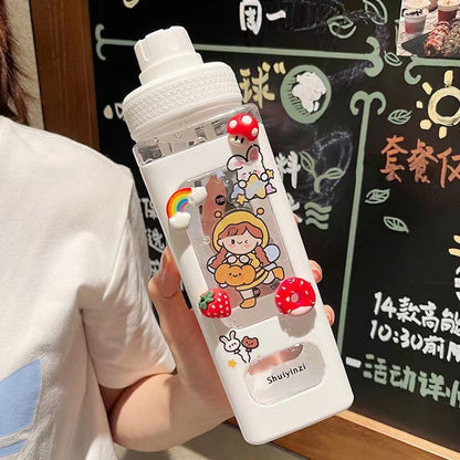 Large Korean Silicone Water Bottle with Cute 3D Stickers Design