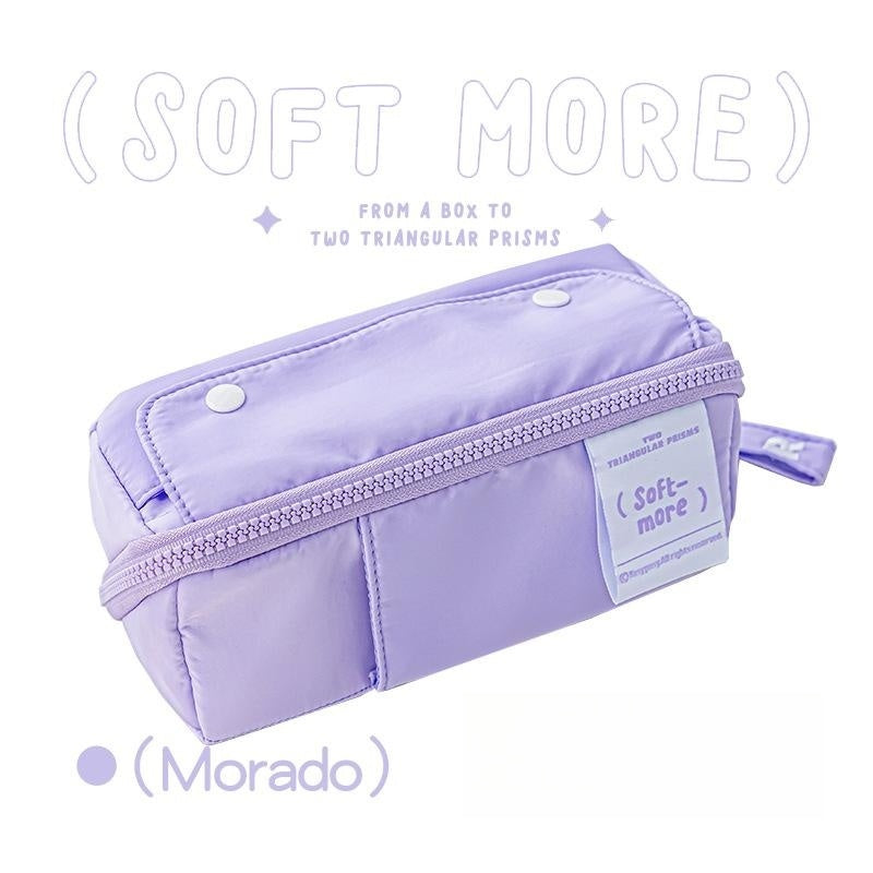 Soft Cloth Pencil Case with Bright Pastel Colors & Large Zipper Pouch