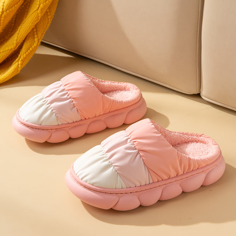 Puffy Quilted Waterproof Plush Slippers – Warm, Thick Sole, Unisex Slippers