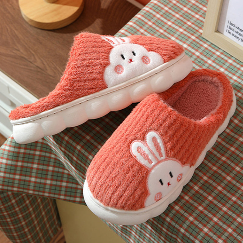 Cute Bear & Rabbit Plush Winter Slippers for Women – Thick Sole