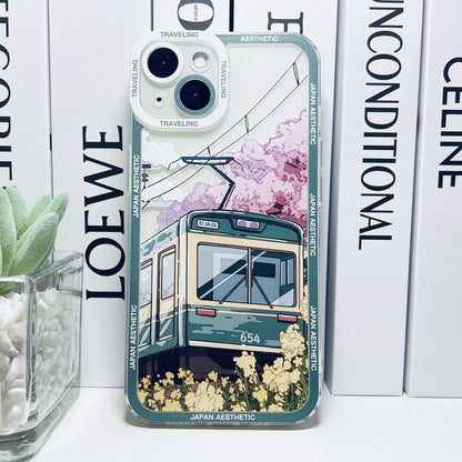 Japanese Aesthetic Transparent Shockproof Phone Case – City & Mount Fuji Design