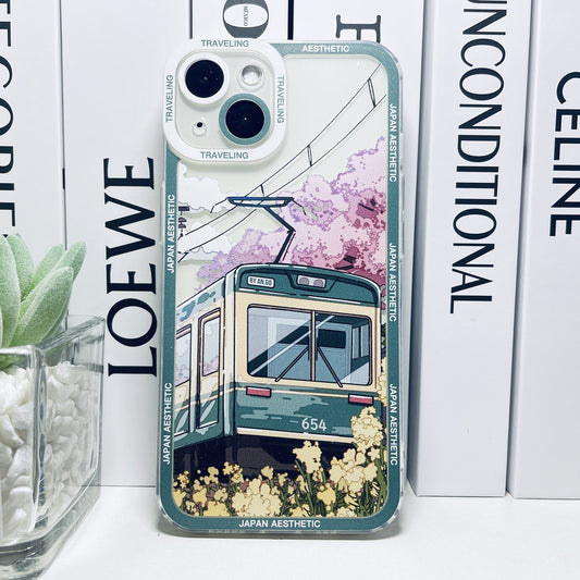 Japanese Aesthetic Transparent Shockproof Phone Case – City & Mount Fuji Design