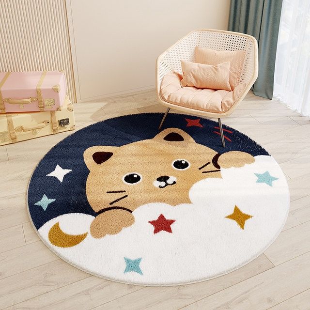 Cute Round Rugs With Animal Print for Kids Room (Rabbit, Bear, Lion & Cat Design)