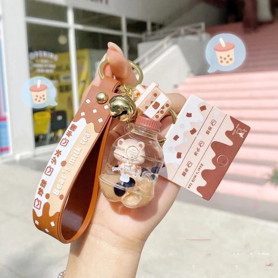 Liquid Quicksand Pearl Milk Tea Bear Keychain