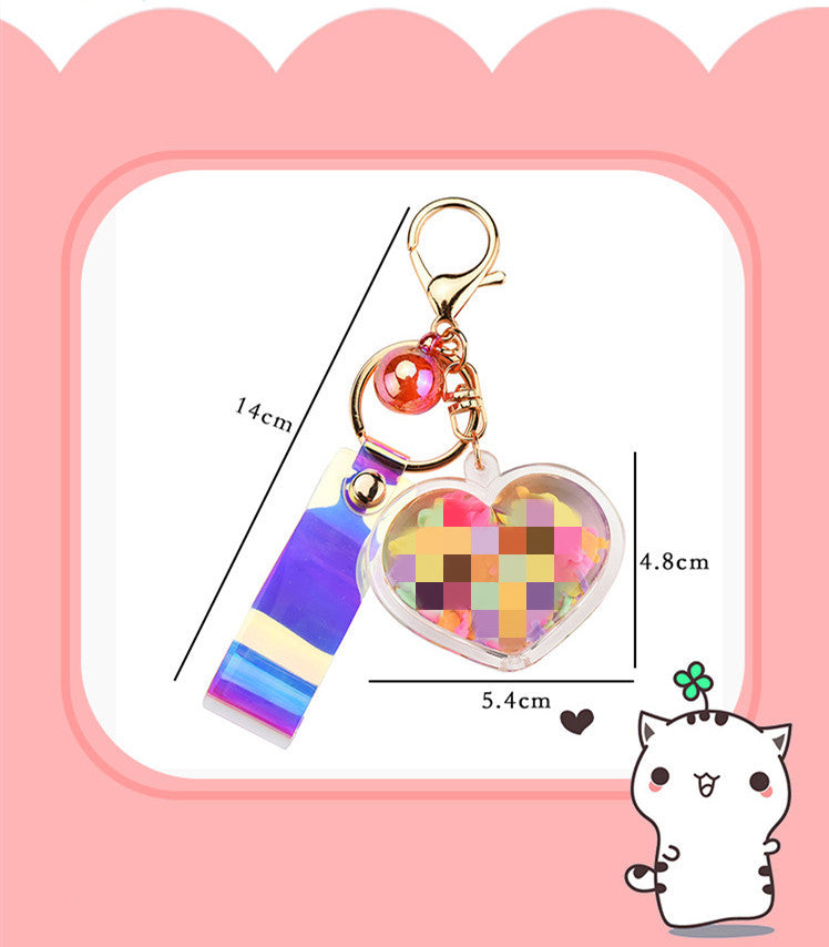 Cute Heart Keychain with Pastel Star Fill & Iridescent Strap