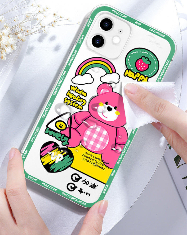 Cute Bear Transparent Protective Phone Case – Fun & Colorful Design