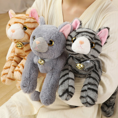 Adorable Stuffed Cat Toys Set in Grey, White, Striped, & Black Variants