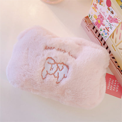 Cute Plush Dog Embroidered Makeup Pouch for Travel & Storage