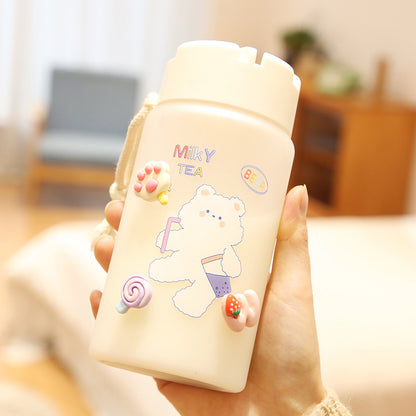 Cute Small Water Bottles with 3D Stickers and Soft Pastel Design