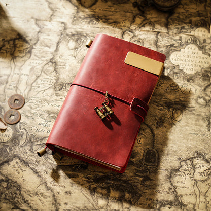 Vintage Leather Journal with Charms - Retro Adventure Design