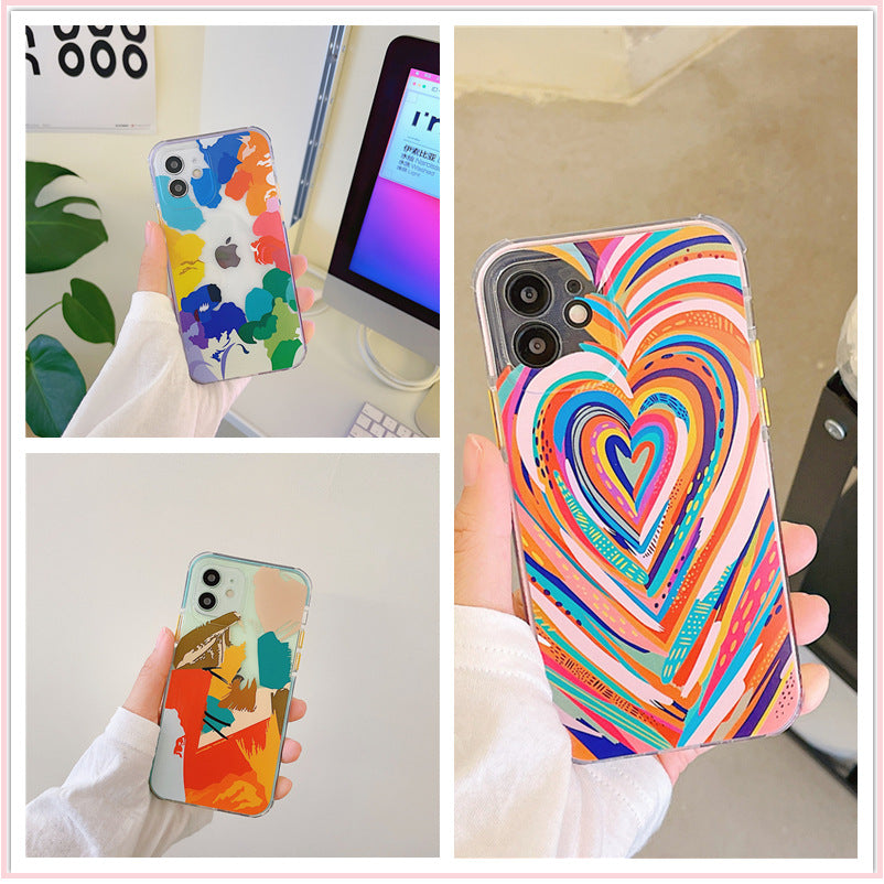 Vibrant Korean Heart & Geometric Phone Cases in Abstract Art Design