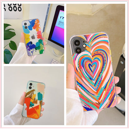 Vibrant Korean Heart & Geometric Phone Cases in Abstract Art Design