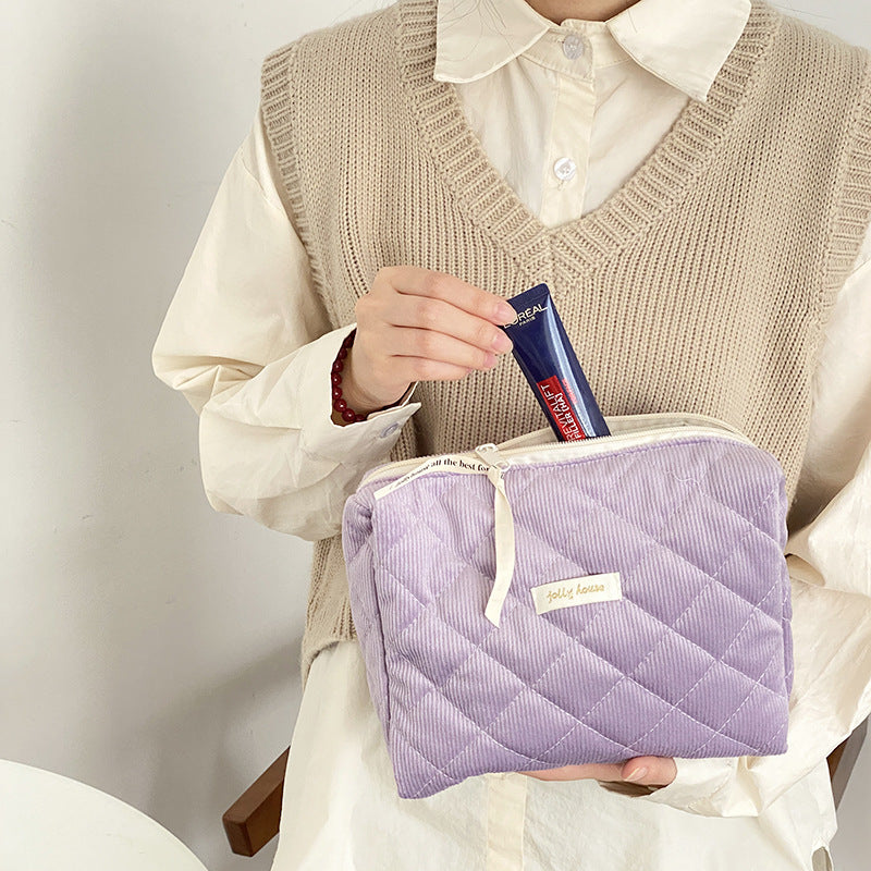 Large Quilted Cosmetic Bag with Cute Gingham, Corduroy & Floral Patterns