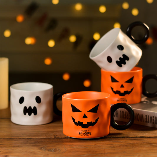 Spooky Ceramic Halloween Pumpkin & Ghost Mugs – Festive Set