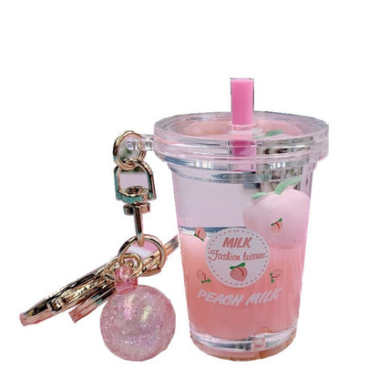Colorful Mini Milkshake Keychains with Straw & Glitter Charms