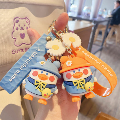 Cute Cartoon Duck Keychain for Backpacks with Colorful Hats