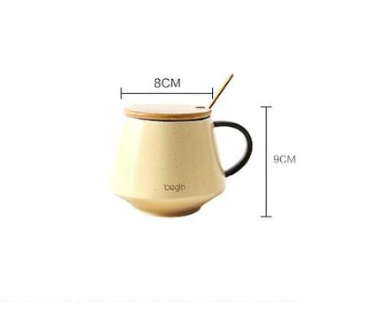 Matte Finish Minimalist Office Ceramic Mug with Wooden Lid & Spoon