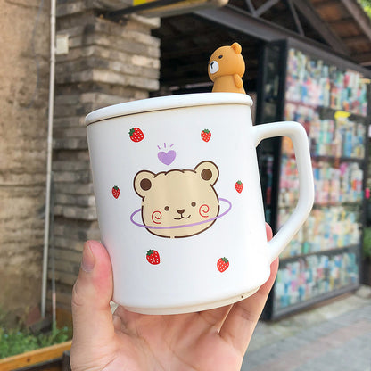 Adorable Bear Ceramic Coffee Mugs with Lid and Spoon