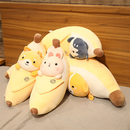 Large Peeling Banana Plush Toy with Cute Animal Variants - Bunny, Pig, Penguin & More