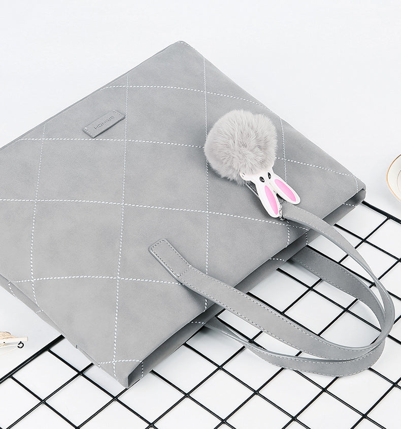 Elegant Laptop Case for Women with Handle, Charger Pouch & Bunny Fur Ball Charm