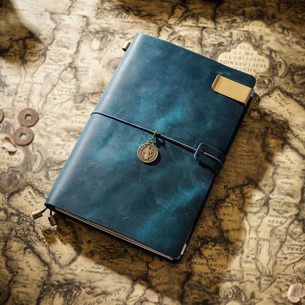 Vintage Leather Journal with Charms - Retro Adventure Design