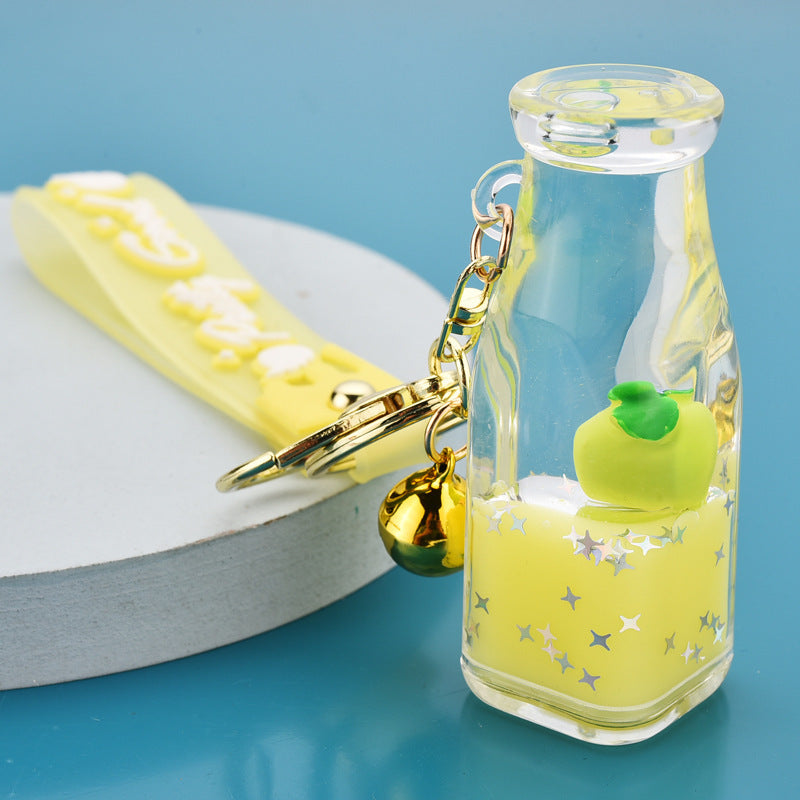 Cute Bottle Keychains with Fruit Charms, Colorful Liquid & Bells