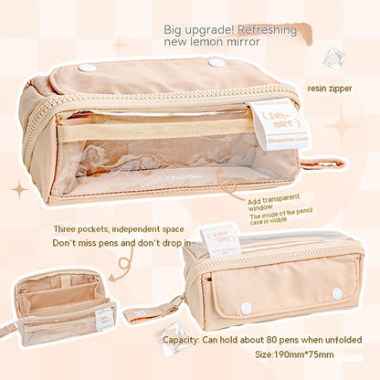 Bright Korean Foldable Canvas Pencil Case with Large Capacity & Transparent Zipper