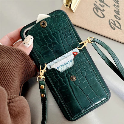 Textured Leather iPhone Crossbody Phone Case Purse with Strap &  Heart Accent