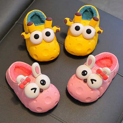 Cute Big-Eyed Cartoon Giraffe & Bunny Warm Cotton Slippers for Kids