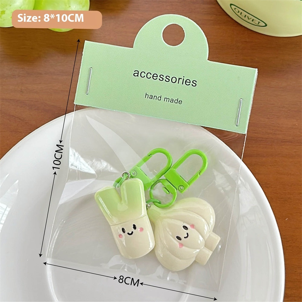 Cute Vegetable Keychains with Smiling Faces & Green Clips