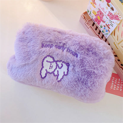 Cute Plush Dog Embroidered Makeup Pouch for Travel & Storage