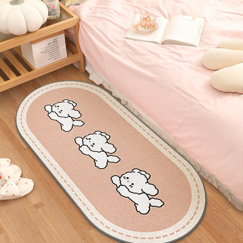 Cute Oval Animal Print Bedside Carpet for Childrens Room